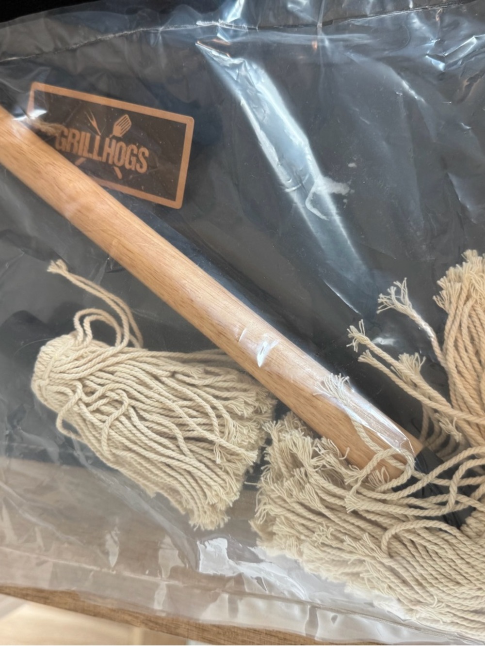 Grill Hogs BBQ Grilling Mops Wooden Handle with 2 Cotton Mops